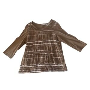 Chicos Brown Textured Embellished Long Sleeve Top Tunic Size 2